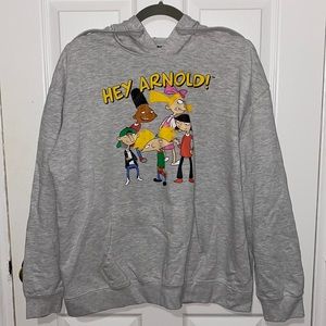 Nickelodeon Hey Arnold Hoodie Sweatshirt Junior Size XL (15/17) Grey